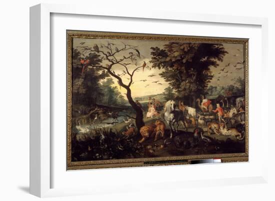 Entrance into the Ark Animals Enter Noe's Ark before Deluge. Painting by Jan Breugel the Elder Call-Jan the Elder Brueghel-Framed Giclee Print