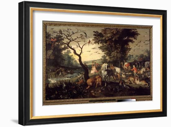 Entrance into the Ark Animals Enter Noe's Ark before Deluge. Painting by Jan Breugel the Elder Call-Jan the Elder Brueghel-Framed Giclee Print