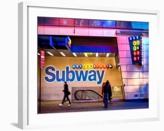 Entrance of a Subway Station in Times Square - Urban Street Scene by Night - Manhattan - New York-Philippe Hugonnard-Framed Photographic Print