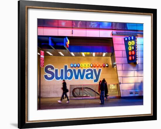 Entrance of a Subway Station in Times Square - Urban Street Scene by Night - Manhattan - New York-Philippe Hugonnard-Framed Photographic Print