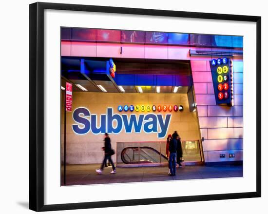 Entrance of a Subway Station in Times Square - Urban Street Scene by Night - Manhattan - New York-Philippe Hugonnard-Framed Photographic Print