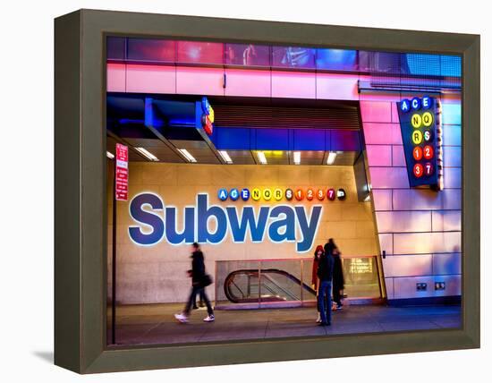 Entrance of a Subway Station in Times Square - Urban Street Scene by Night - Manhattan - New York-Philippe Hugonnard-Framed Premier Image Canvas