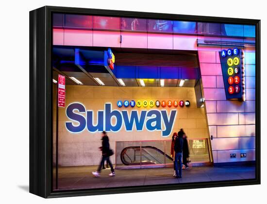 Entrance of a Subway Station in Times Square - Urban Street Scene by Night - Manhattan - New York-Philippe Hugonnard-Framed Premier Image Canvas