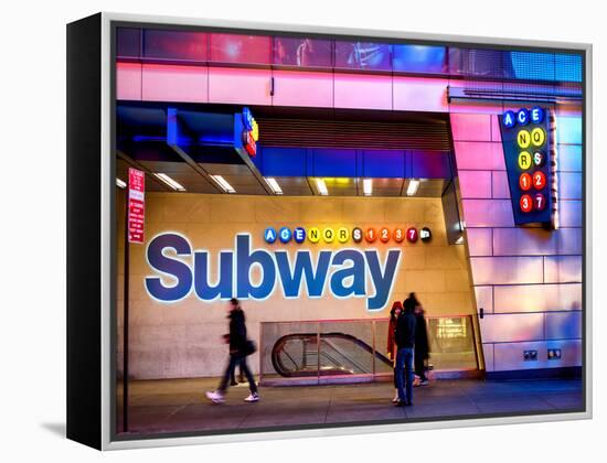 Entrance of a Subway Station in Times Square - Urban Street Scene by Night - Manhattan - New York-Philippe Hugonnard-Framed Premier Image Canvas