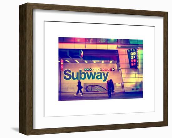 Entrance of a Subway Station in Times Square - Urban Street Scene by Night - Manhattan - New York-Philippe Hugonnard-Framed Art Print