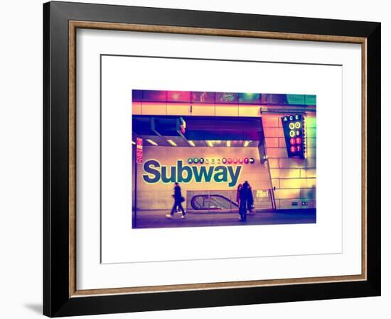 Entrance of a Subway Station in Times Square - Urban Street Scene by Night - Manhattan - New York-Philippe Hugonnard-Framed Art Print