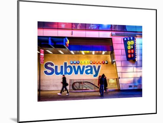 Entrance of a Subway Station in Times Square - Urban Street Scene by Night - Manhattan - New York-Philippe Hugonnard-Mounted Art Print