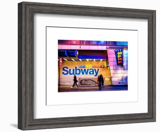 Entrance of a Subway Station in Times Square - Urban Street Scene by Night - Manhattan - New York-Philippe Hugonnard-Framed Art Print