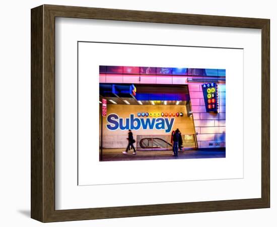 Entrance of a Subway Station in Times Square - Urban Street Scene by Night - Manhattan - New York-Philippe Hugonnard-Framed Art Print