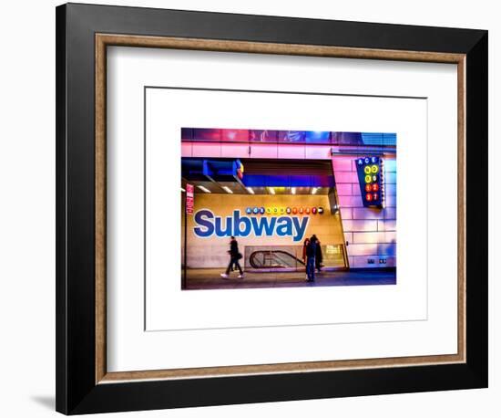 Entrance of a Subway Station in Times Square - Urban Street Scene by Night - Manhattan - New York-Philippe Hugonnard-Framed Art Print