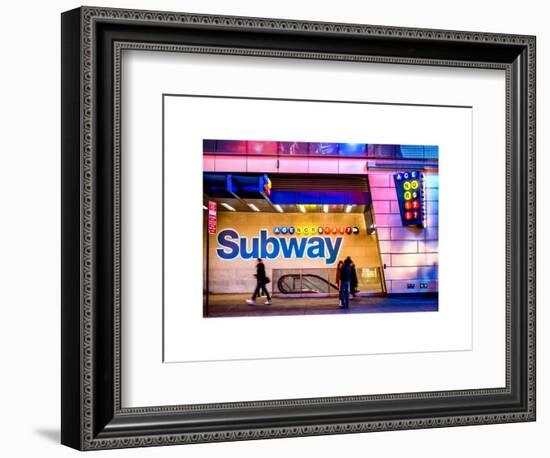 Entrance of a Subway Station in Times Square - Urban Street Scene by Night - Manhattan - New York-Philippe Hugonnard-Framed Art Print