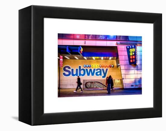 Entrance of a Subway Station in Times Square - Urban Street Scene by Night - Manhattan - New York-Philippe Hugonnard-Framed Stretched Canvas