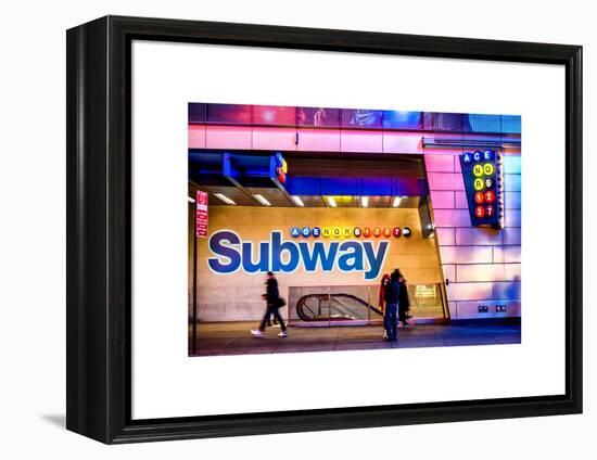 Entrance of a Subway Station in Times Square - Urban Street Scene by Night - Manhattan - New York-Philippe Hugonnard-Framed Stretched Canvas