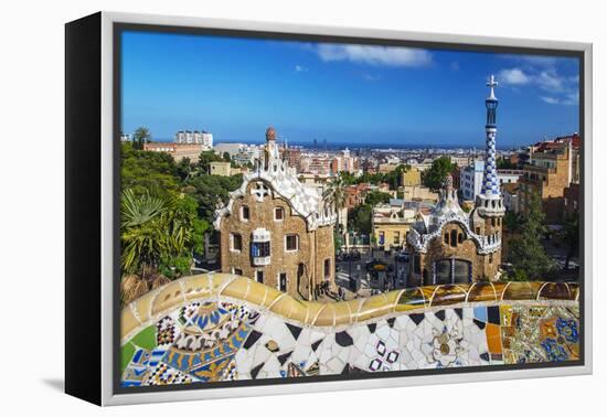 Entrance of Park Güell with City Skyline Behind, Barcelona, Catalonia, Spain-Stefano Politi Markovina-Framed Premier Image Canvas