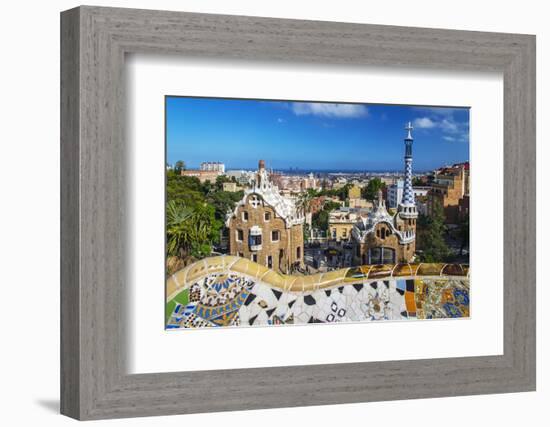 Entrance of Park Güell with City Skyline Behind, Barcelona, Catalonia, Spain-Stefano Politi Markovina-Framed Photographic Print