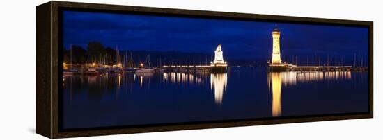 Entrance of the Harbor with the Bavarian Lion and the Lighthouse, Lindau, Lake Constance, Bavari...-null-Framed Premier Image Canvas