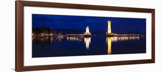 Entrance of the Harbor with the Bavarian Lion and the Lighthouse, Lindau, Lake Constance, Bavari...-null-Framed Photographic Print