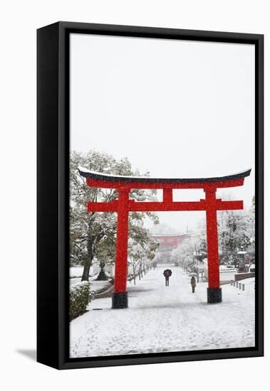 Entrance path to Fushimi Inari Shrine in winter, Kyoto, Japan, Asia-Damien Douxchamps-Framed Premier Image Canvas
