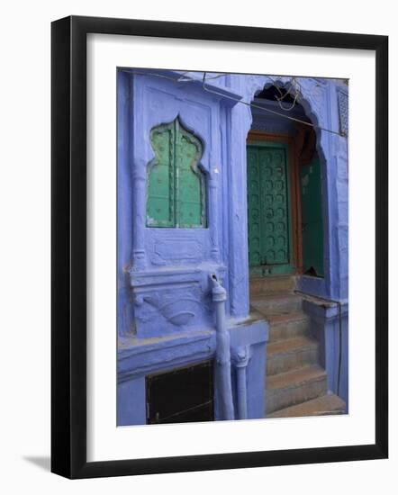 Entrance Porch and Window of Blue Painted Haveli, Old City, Jodhpur, Rajasthan State, India-Eitan Simanor-Framed Photographic Print