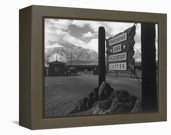 Entrance to Manzanar Relocation Center-Ansel Adams-Framed Stretched Canvas