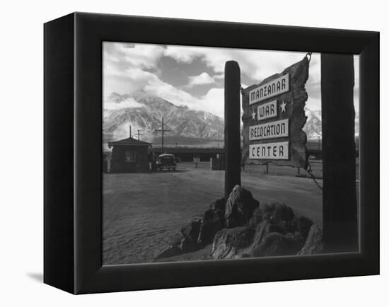 Entrance to Manzanar Relocation Center-Ansel Adams-Framed Stretched Canvas