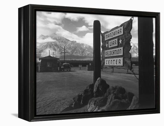 Entrance to Manzanar Relocation Center-Ansel Adams-Framed Stretched Canvas