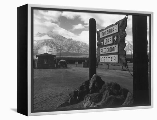Entrance to Manzanar Relocation Center-Ansel Adams-Framed Stretched Canvas