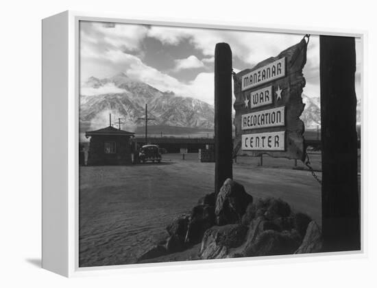 Entrance to Manzanar Relocation Center-Ansel Adams-Framed Stretched Canvas