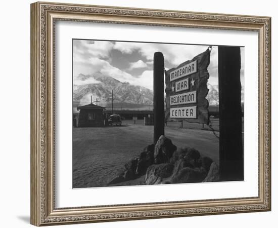 Entrance to Manzanar Relocation Center-Ansel Adams-Framed Photo