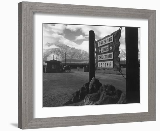 Entrance to Manzanar Relocation Center-Ansel Adams-Framed Photo