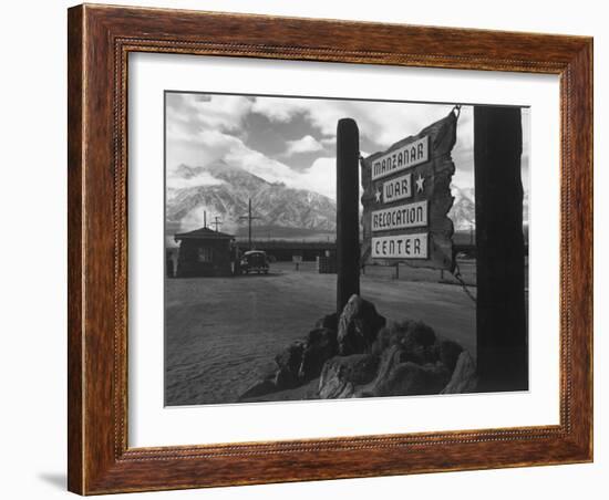 Entrance to Manzanar Relocation Center-Ansel Adams-Framed Photo