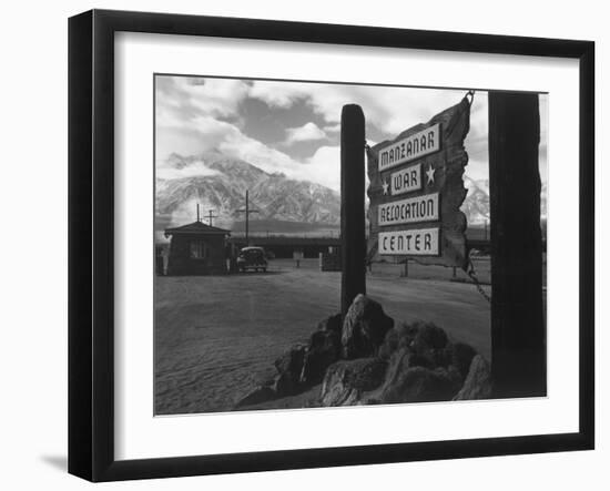 Entrance to Manzanar Relocation Center-Ansel Adams-Framed Photo