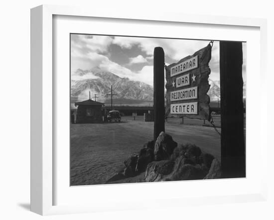 Entrance to Manzanar Relocation Center-Ansel Adams-Framed Photo