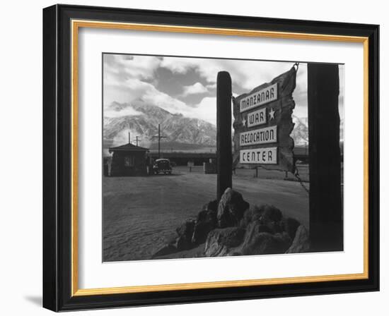 Entrance to Manzanar Relocation Center-Ansel Adams-Framed Photo