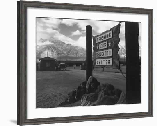 Entrance to Manzanar Relocation Center-Ansel Adams-Framed Photo