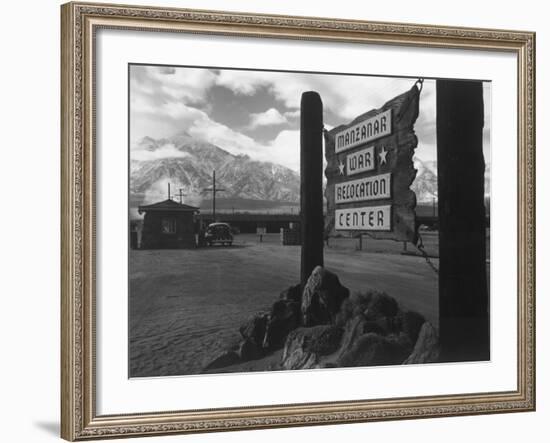 Entrance to Manzanar Relocation Center-Ansel Adams-Framed Photo