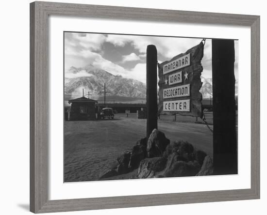 Entrance to Manzanar Relocation Center-Ansel Adams-Framed Photo