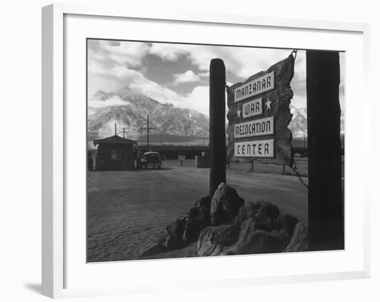 Entrance to Manzanar Relocation Center-Ansel Adams-Framed Photo