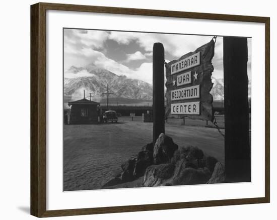 Entrance to Manzanar Relocation Center-Ansel Adams-Framed Photo