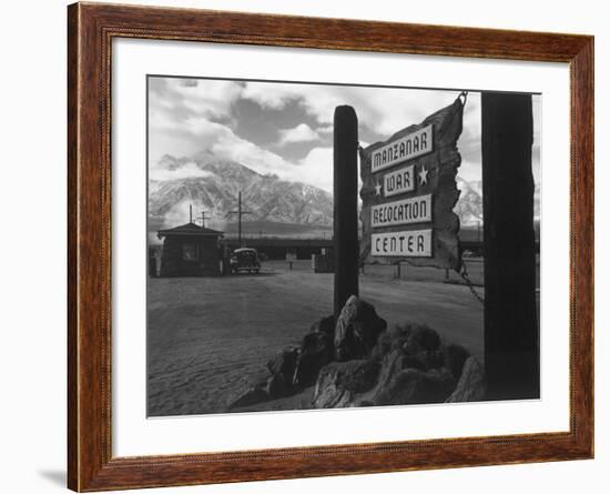 Entrance to Manzanar Relocation Center-Ansel Adams-Framed Photo