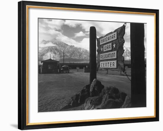 Entrance to Manzanar Relocation Center-Ansel Adams-Framed Photo