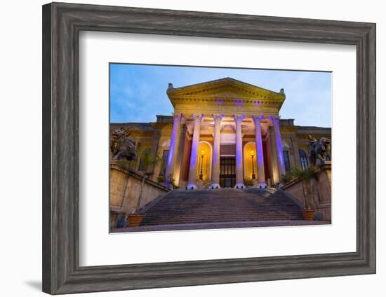 Entrance to Teatro Massimo at Night, One of the Largest Opera Houses in Europe, Palermo-Martin Child-Framed Photographic Print