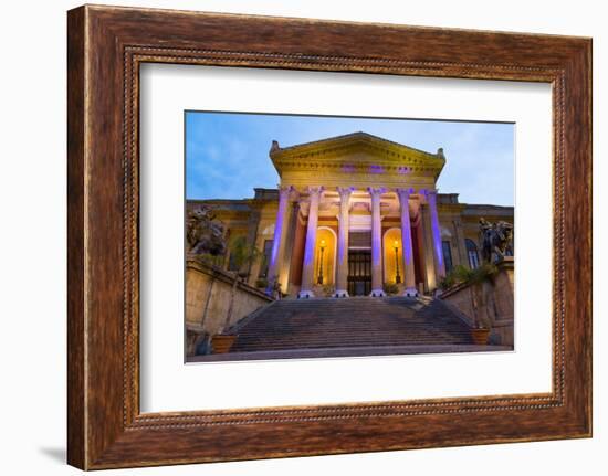 Entrance to Teatro Massimo at Night, One of the Largest Opera Houses in Europe, Palermo-Martin Child-Framed Photographic Print