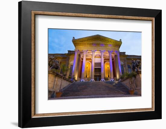 Entrance to Teatro Massimo at Night, One of the Largest Opera Houses in Europe, Palermo-Martin Child-Framed Photographic Print