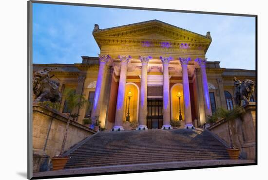 Entrance to Teatro Massimo at Night, One of the Largest Opera Houses in Europe, Palermo-Martin Child-Mounted Photographic Print