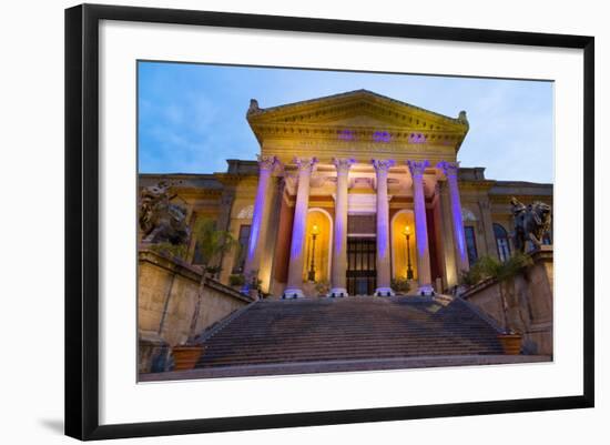 Entrance to Teatro Massimo at Night, One of the Largest Opera Houses in Europe, Palermo-Martin Child-Framed Photographic Print