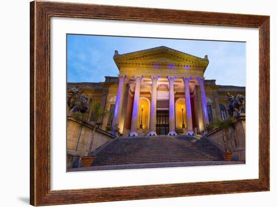Entrance to Teatro Massimo at Night, One of the Largest Opera Houses in Europe, Palermo-Martin Child-Framed Photographic Print