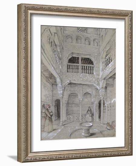 Entrance to the Baths at the Alhambra (Graphite and White Bodycolour with Brief Touches of Watercol-John Frederick Lewis-Framed Giclee Print