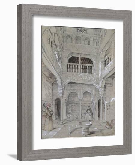 Entrance to the Baths at the Alhambra (Graphite and White Bodycolour with Brief Touches of Watercol-John Frederick Lewis-Framed Giclee Print