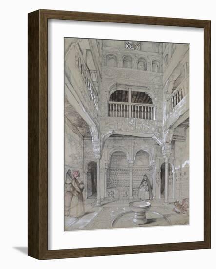 Entrance to the Baths at the Alhambra (Graphite and White Bodycolour with Brief Touches of Watercol-John Frederick Lewis-Framed Giclee Print